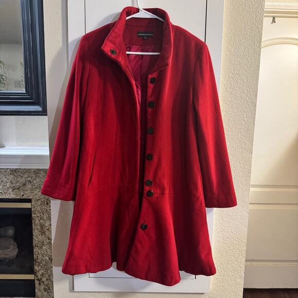SOFIA CASHMERE Red Funnel Neck Wool Cashmere Coat Lined Size 10 Made in USA - Picture 3 of 7